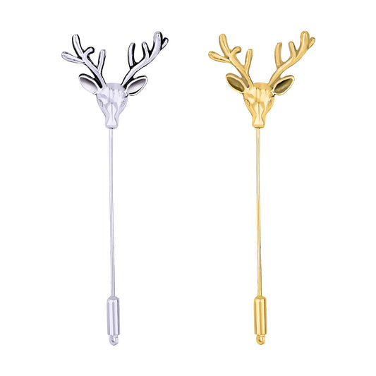 Combo of Golden and Silver Deer Face Shaped Lapel Pin Brooch