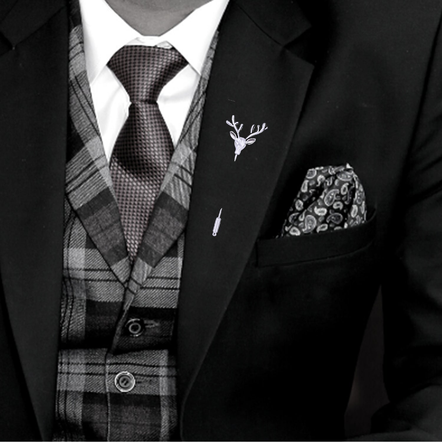 Combo of Golden and Silver Deer Face Shaped Lapel Pin Brooch