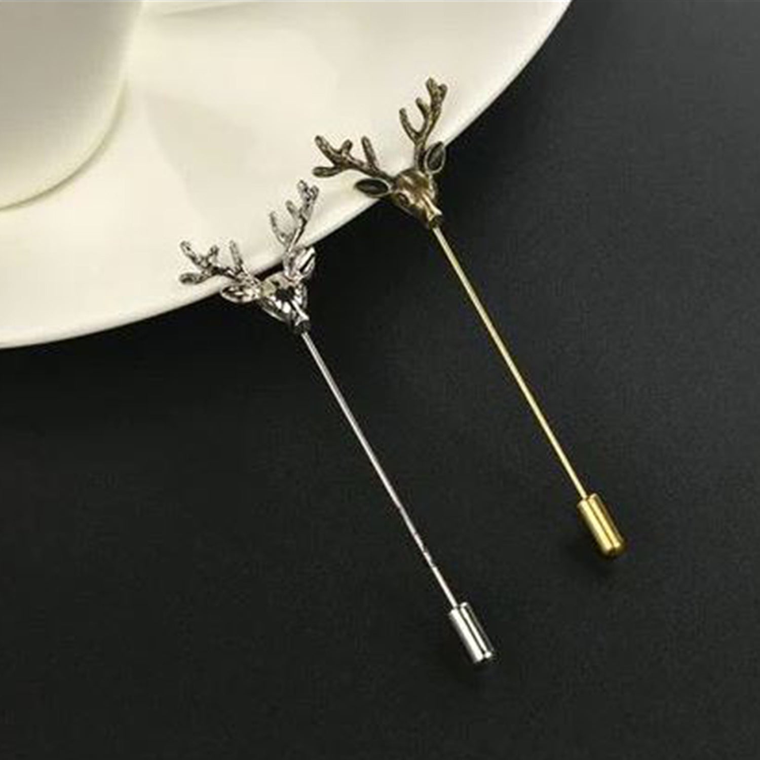 Combo of Golden and Silver Deer Face Shaped Lapel Pin Brooch