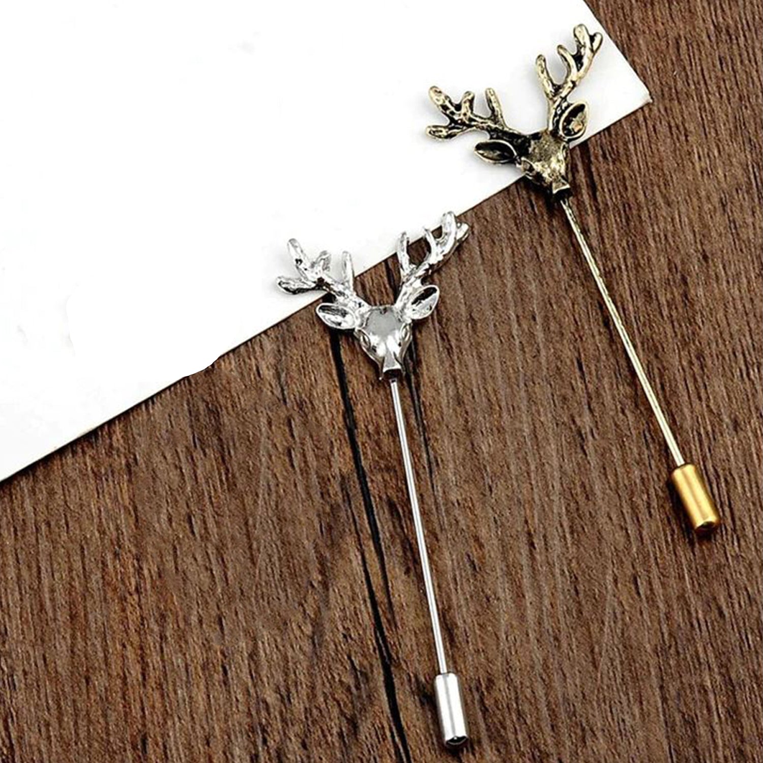 Combo of Golden and Silver Deer Face Shaped Lapel Pin Brooch