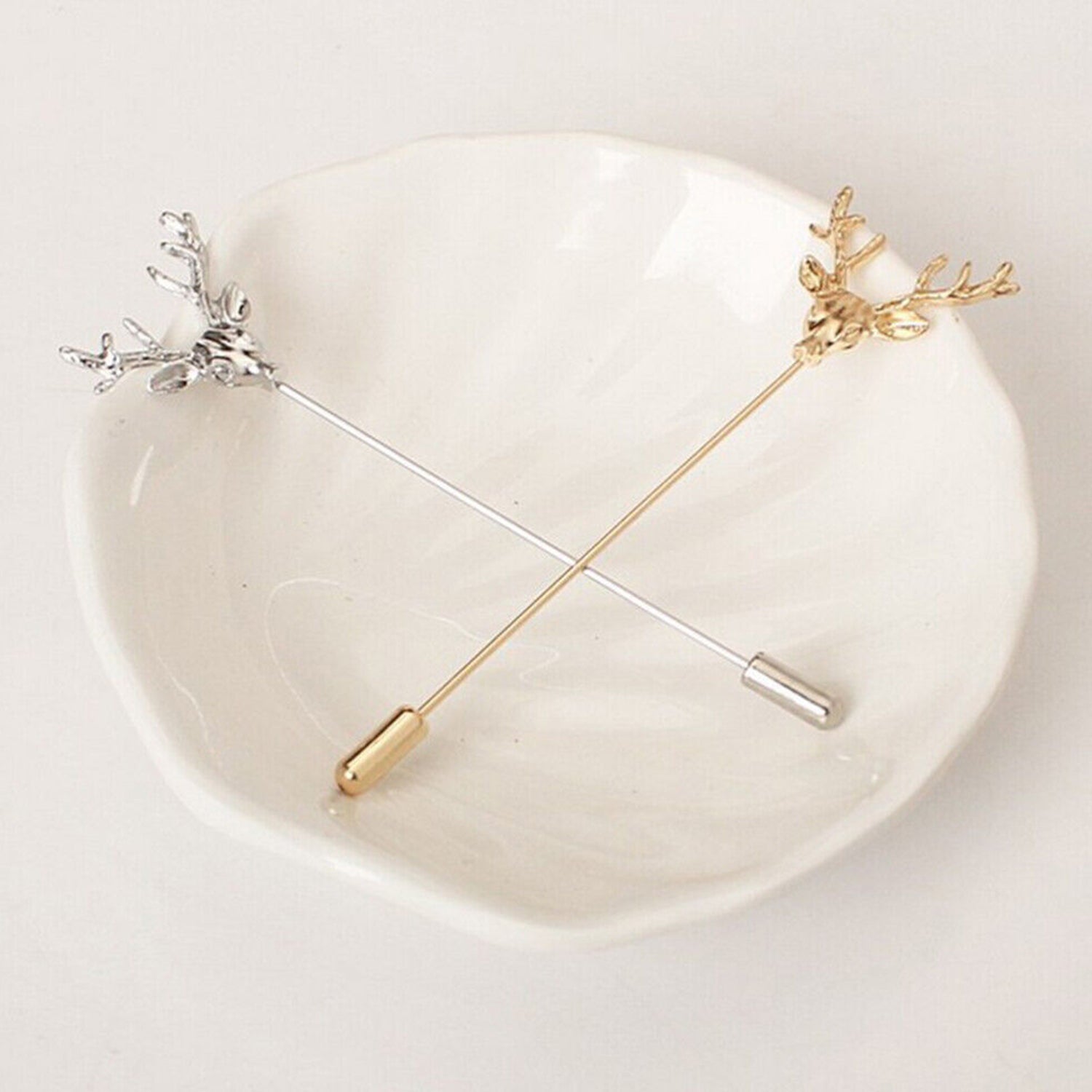 Combo of Golden and Silver Deer Face Shaped Lapel Pin Brooch