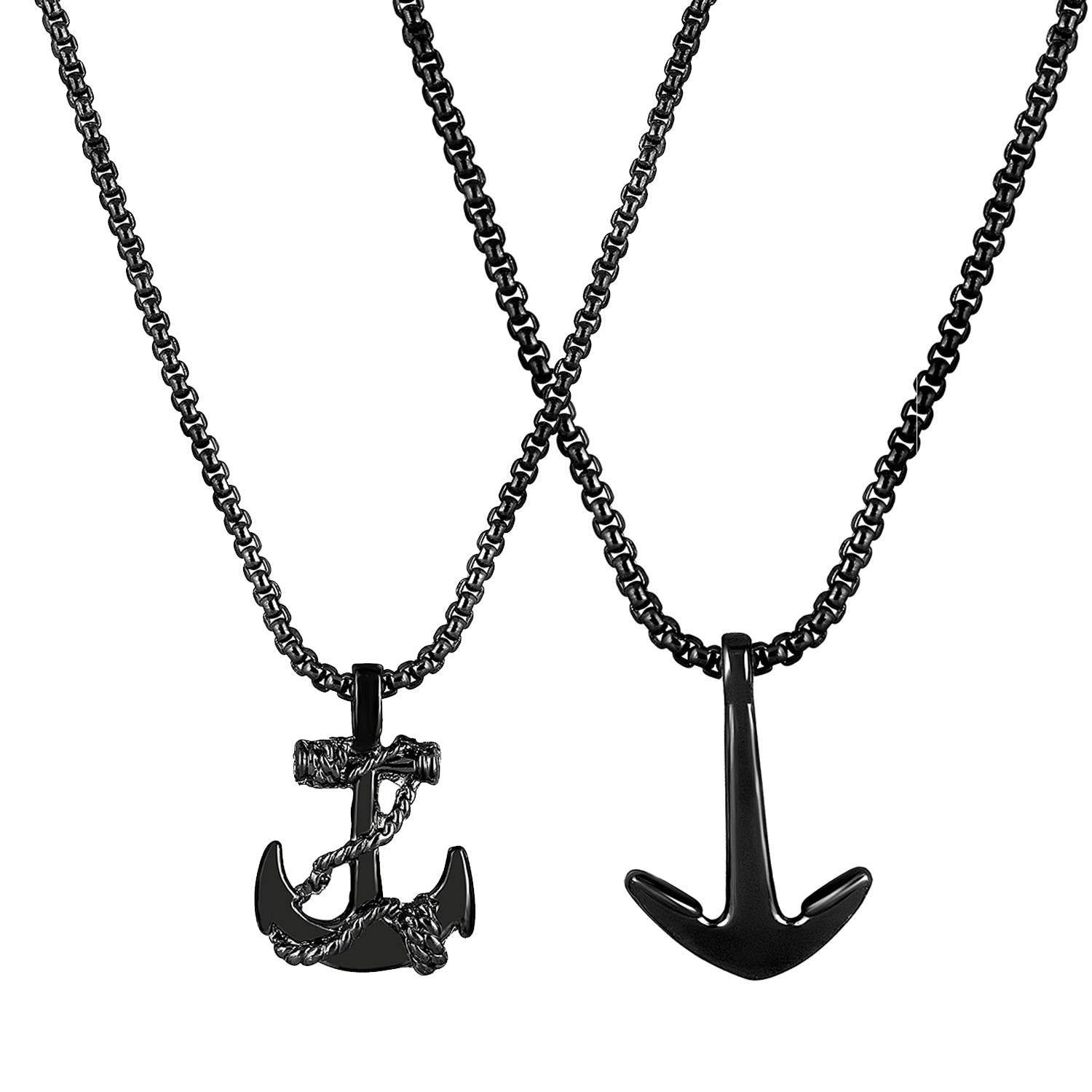 Combo of Black Gun Metal Plated Unisex Ship Anchor Necklace Chain Pendant