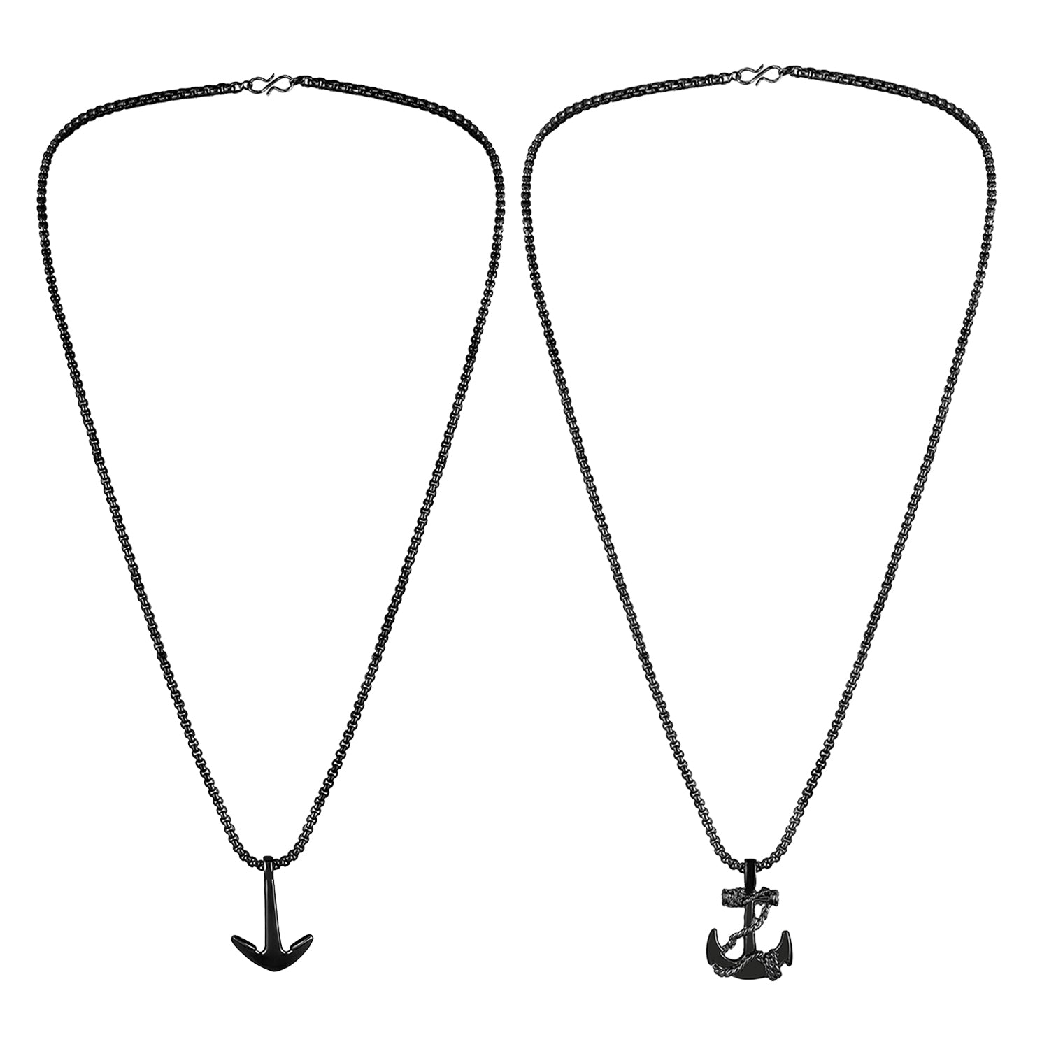 Combo of Black Gun Metal Plated Unisex Ship Anchor Necklace Chain Pendant