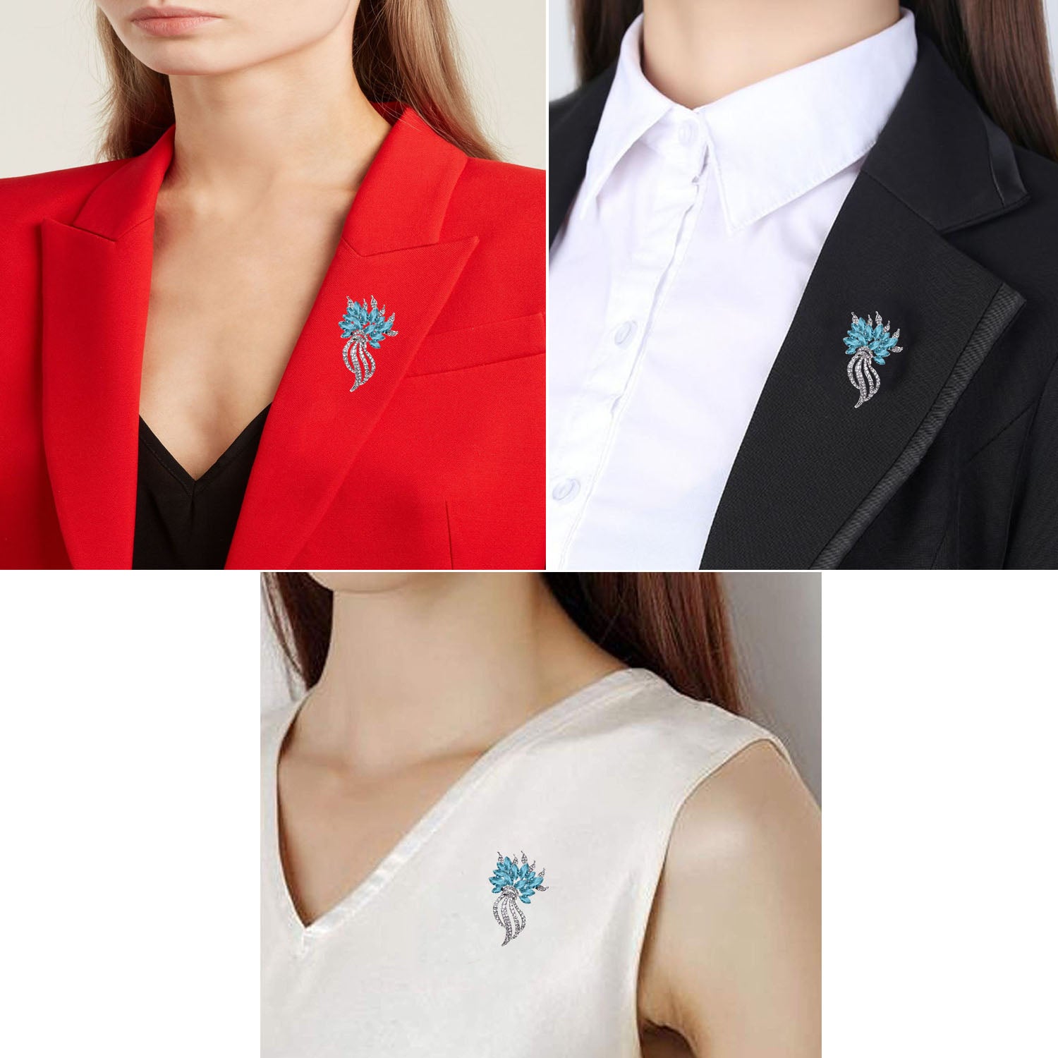 Combo of Aqua Blue and white Crystals Wedding Brooch