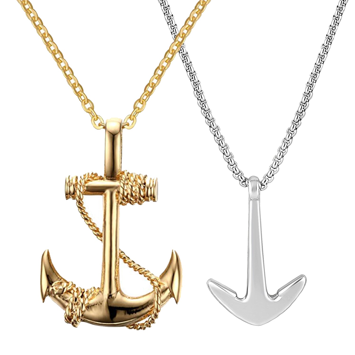 Combo of Black Gun Metal Plated Unisex Ship Anchor Necklace Chain Pendant