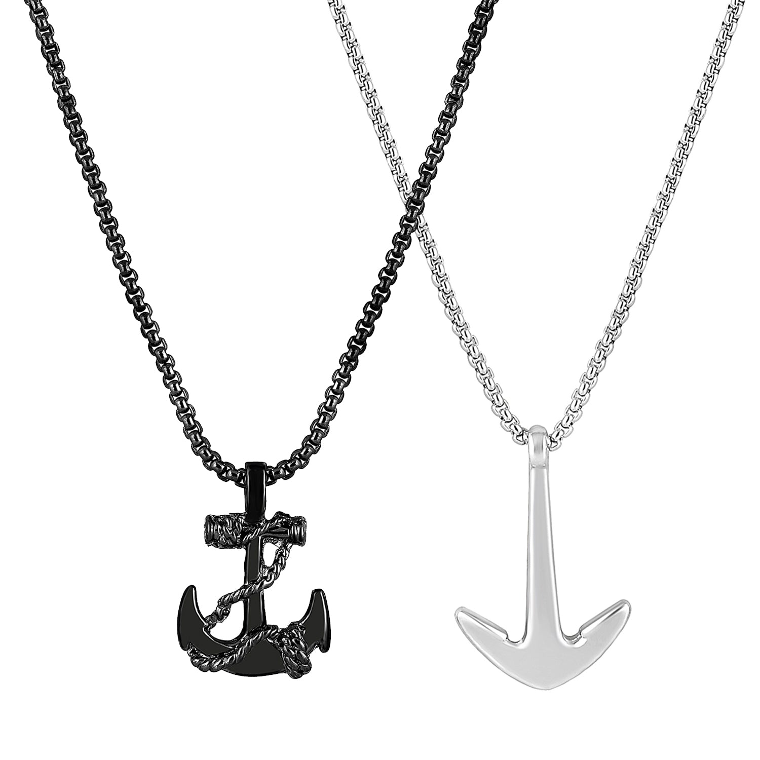 Combo of Black Gun Metal Plated Unisex Ship Anchor Necklace Chain Pendant