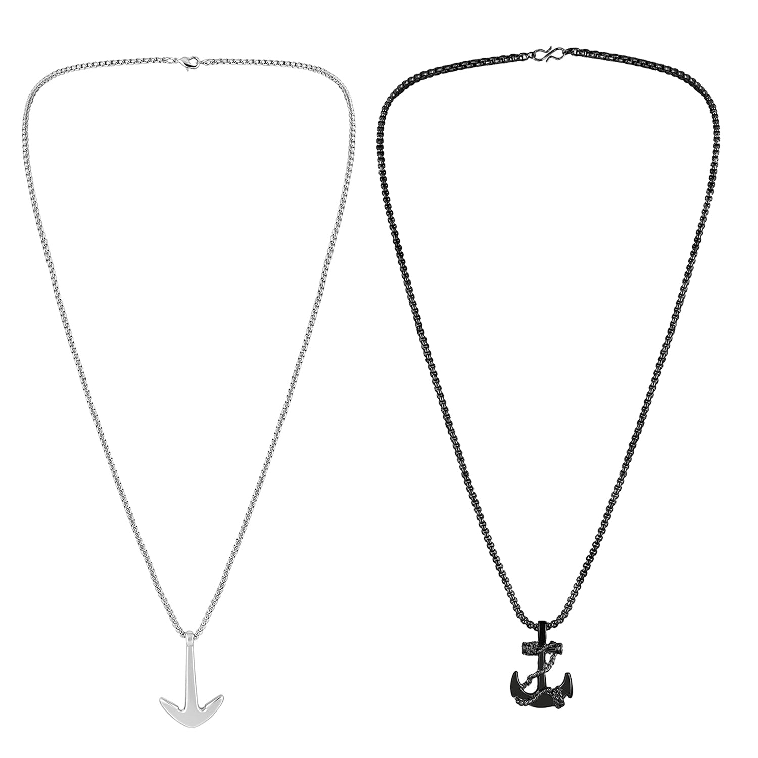 Combo of Black Gun Metal Plated Unisex Ship Anchor Necklace Chain Pendant