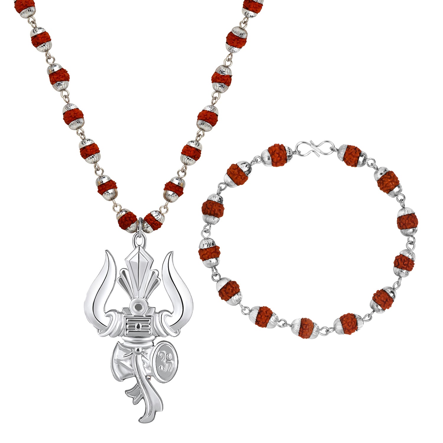 Combo of Lord Shiva Trishul Damroo Pendant with Rudraksha Mala