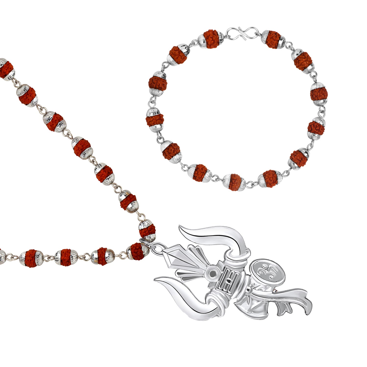 Combo of Lord Shiva Trishul Damroo Pendant with Rudraksha Mala