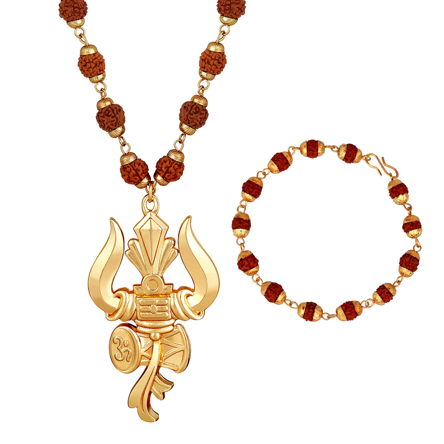 Combo of Lord Shiva Trishul Damroo Pendant with Rudraksha Mala