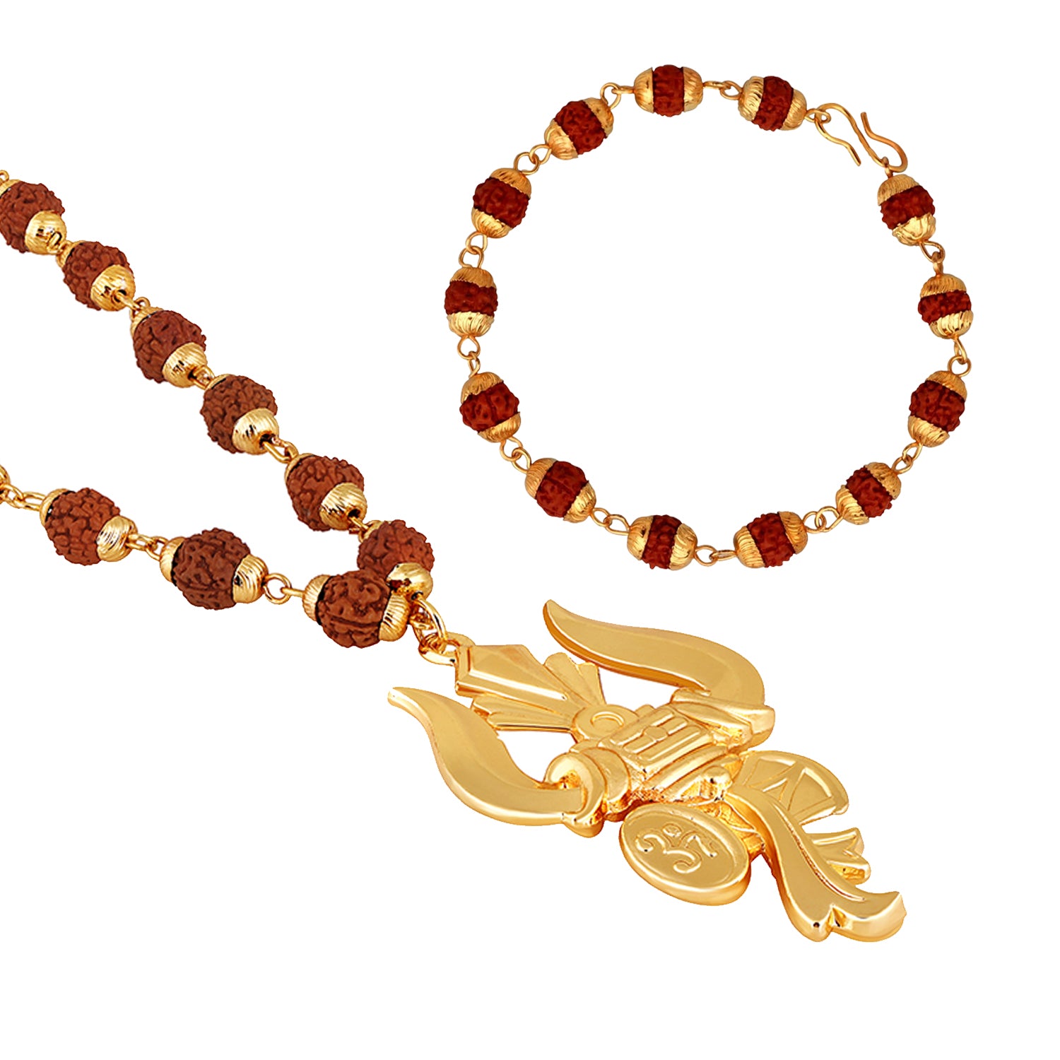 Combo of Lord Shiva Trishul Damroo Pendant with Rudraksha Mala