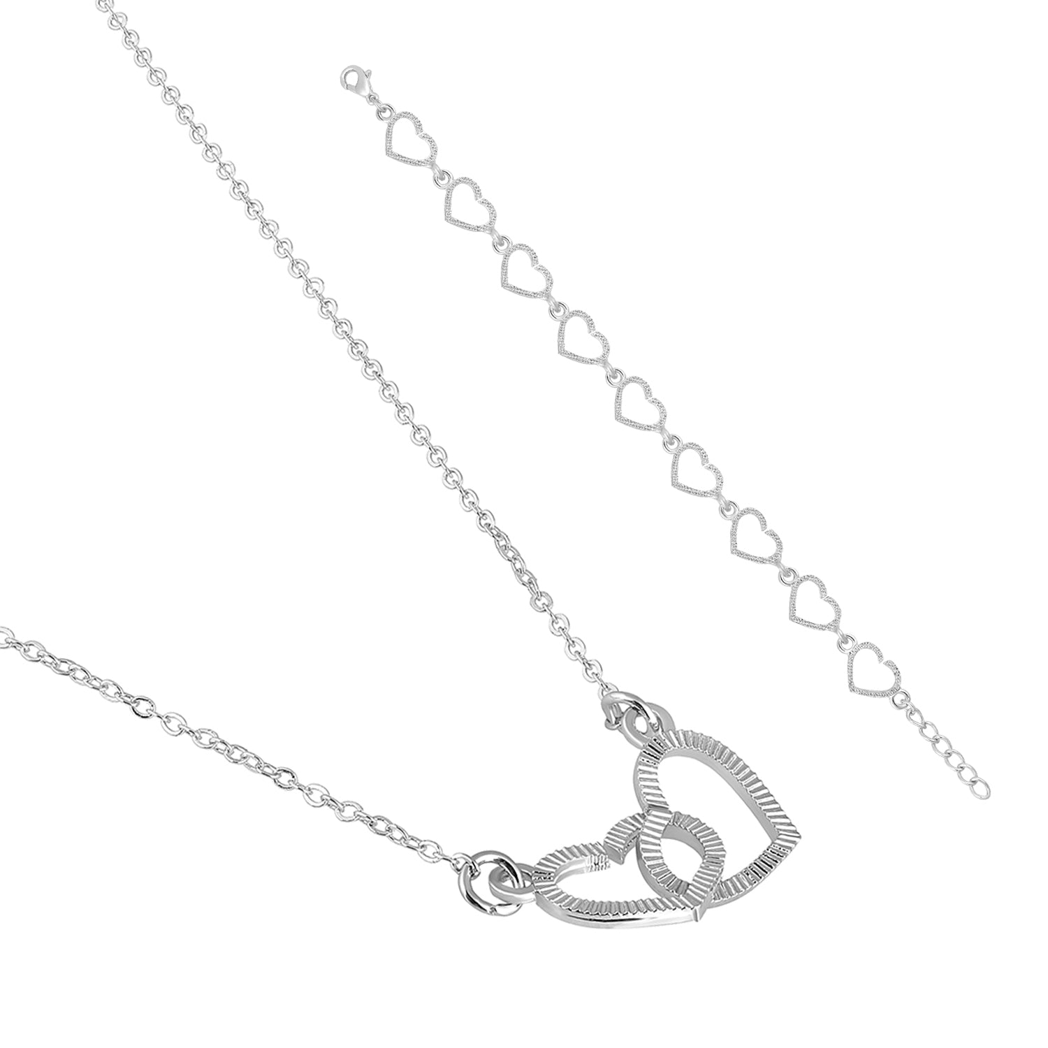 Heart Link Pendant Necklace and Adjustable Bracelet Combo