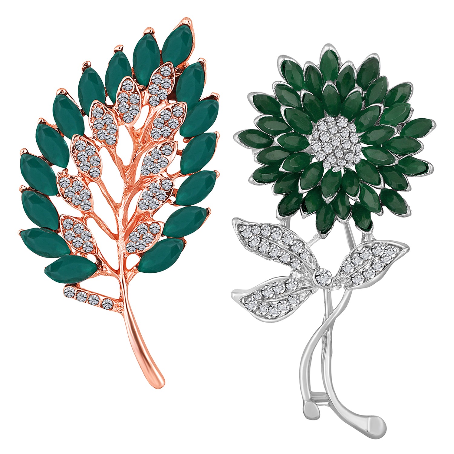 Combo of Leaf and Sunflower Shape Studed Wedding Brooch / Lapel Pin