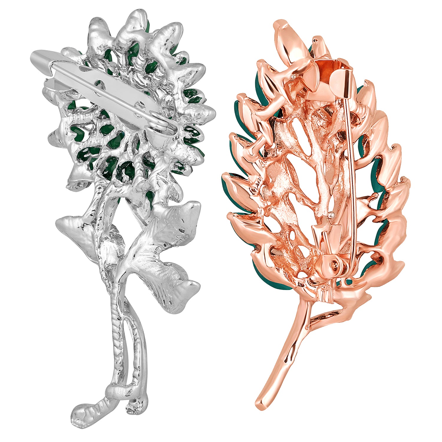 Combo of Leaf and Sunflower Shape Studed Wedding Brooch / Lapel Pin