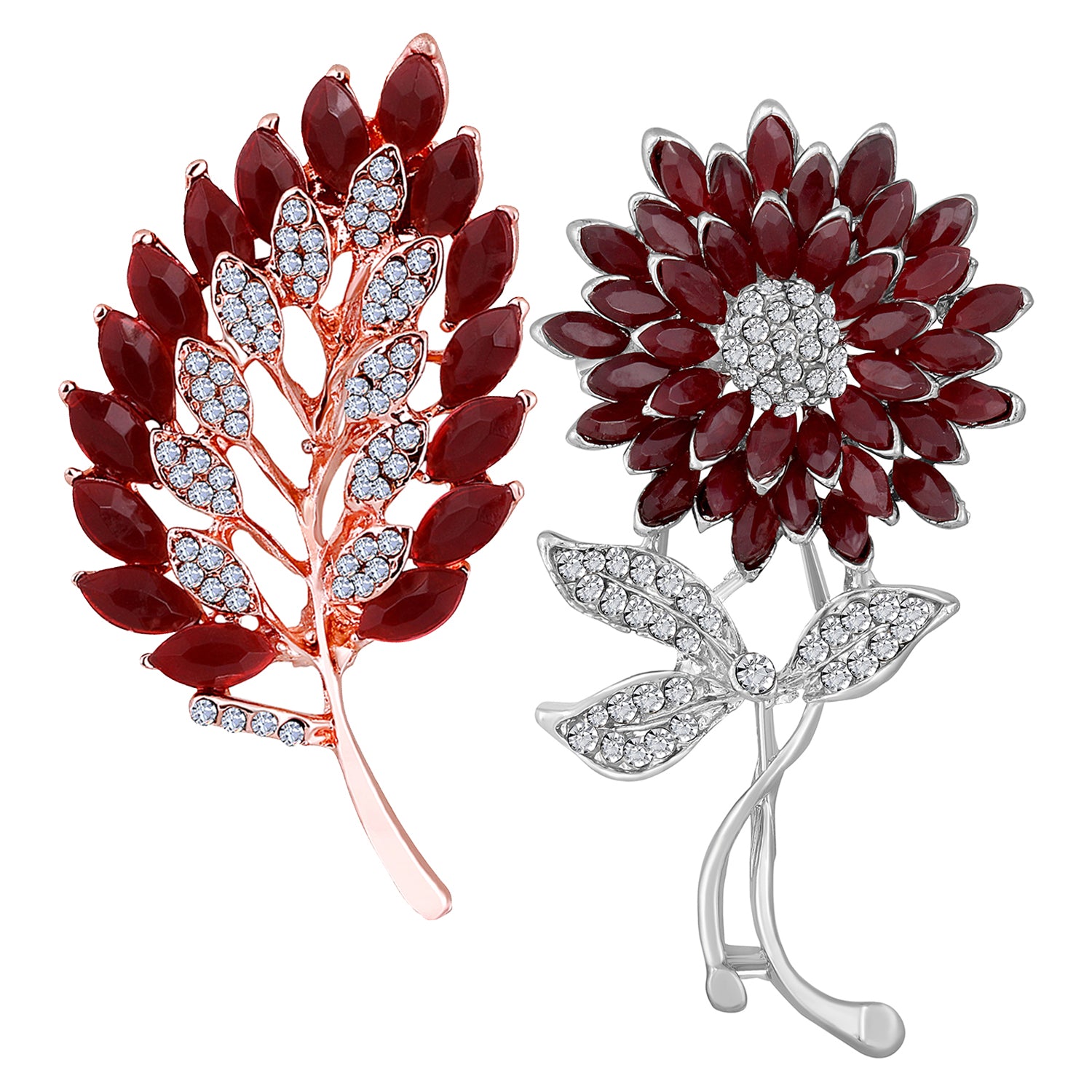 Combo of Leaf and Sunflower Shape Studed Wedding Brooch / Lapel Pin