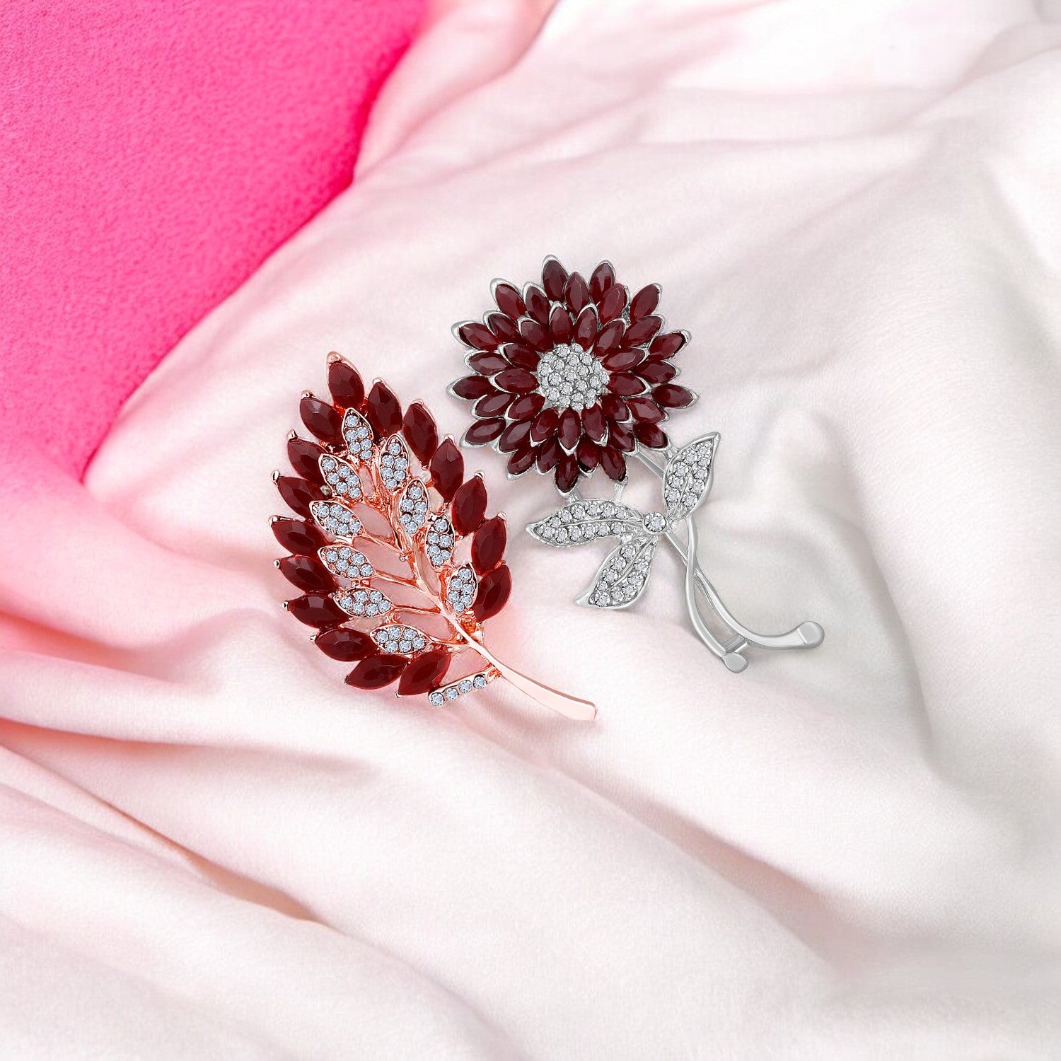 Combo of Leaf and Sunflower Shape Studed Wedding Brooch / Lapel Pin