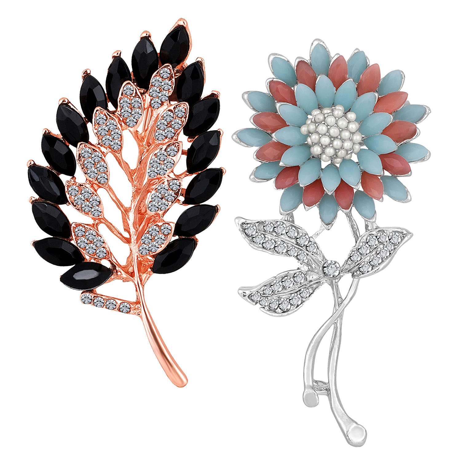 Combo of Leaf and Sunflower Shape Studed Wedding Brooch / Lapel Pin