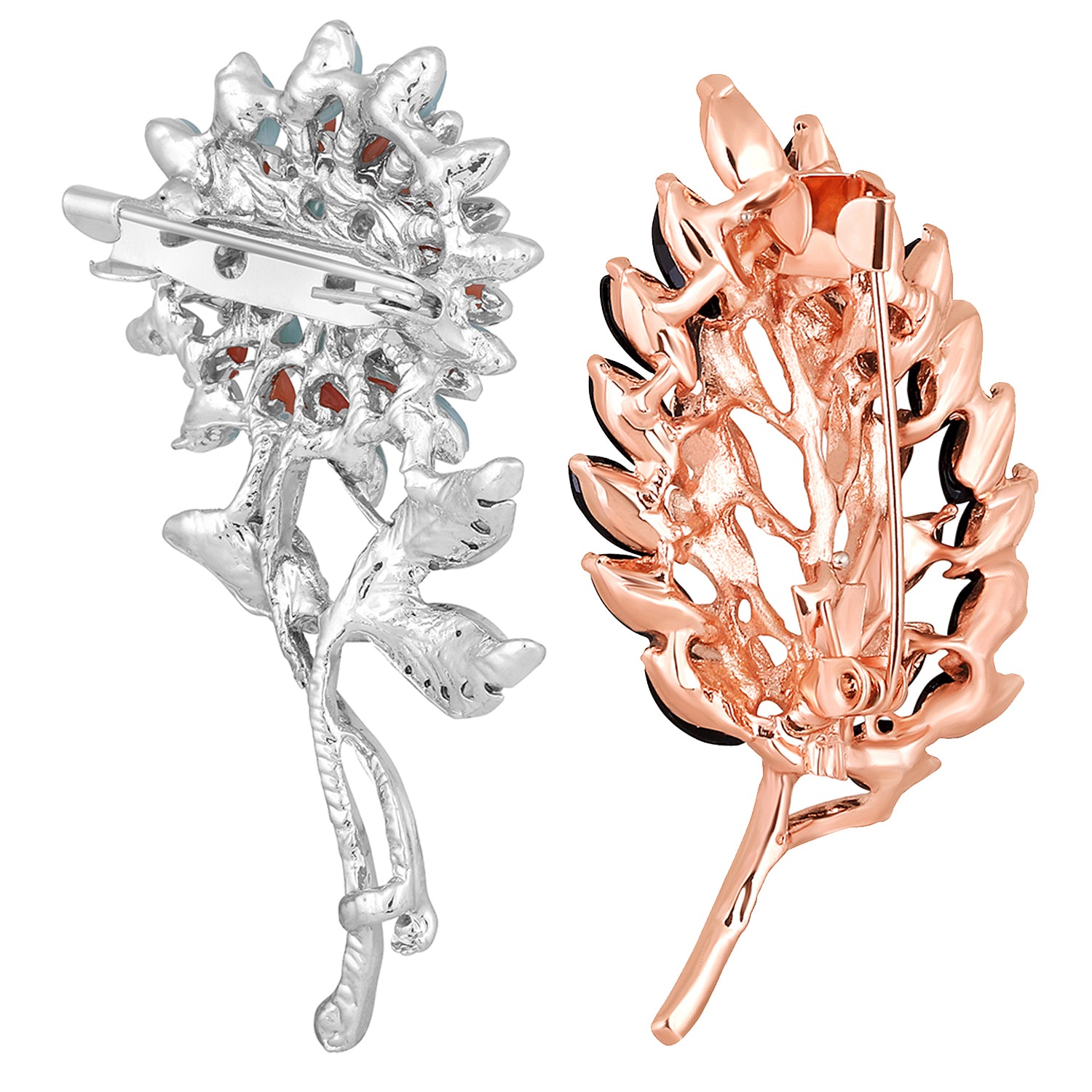 Combo of Leaf and Sunflower Shape Studed Wedding Brooch / Lapel Pin