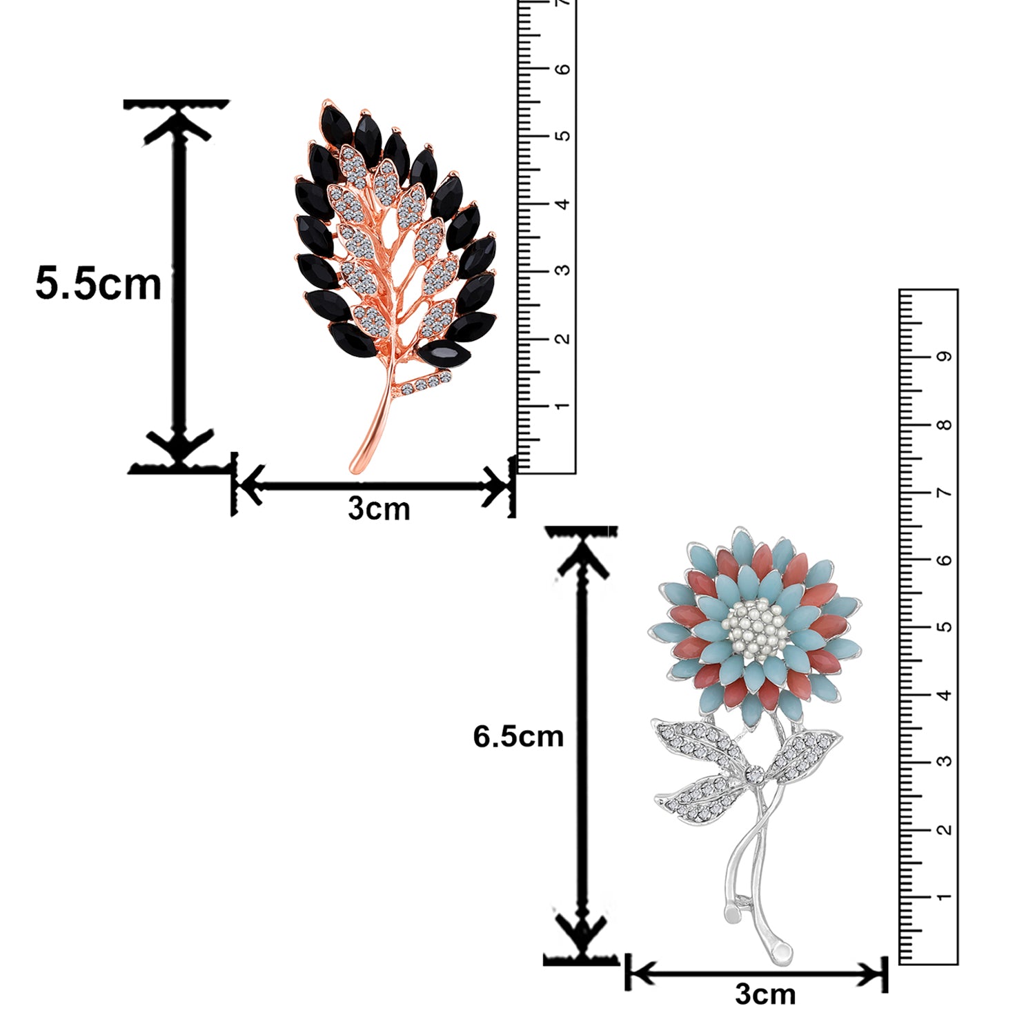 Combo of Leaf and Sunflower Shape Studed Wedding Brooch / Lapel Pin