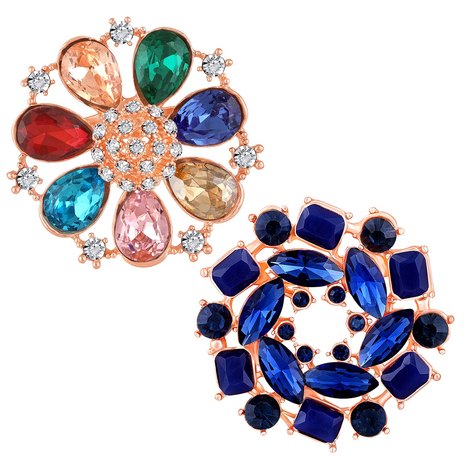Combo of 2 Colorful Crystals Saree Pin Brooch