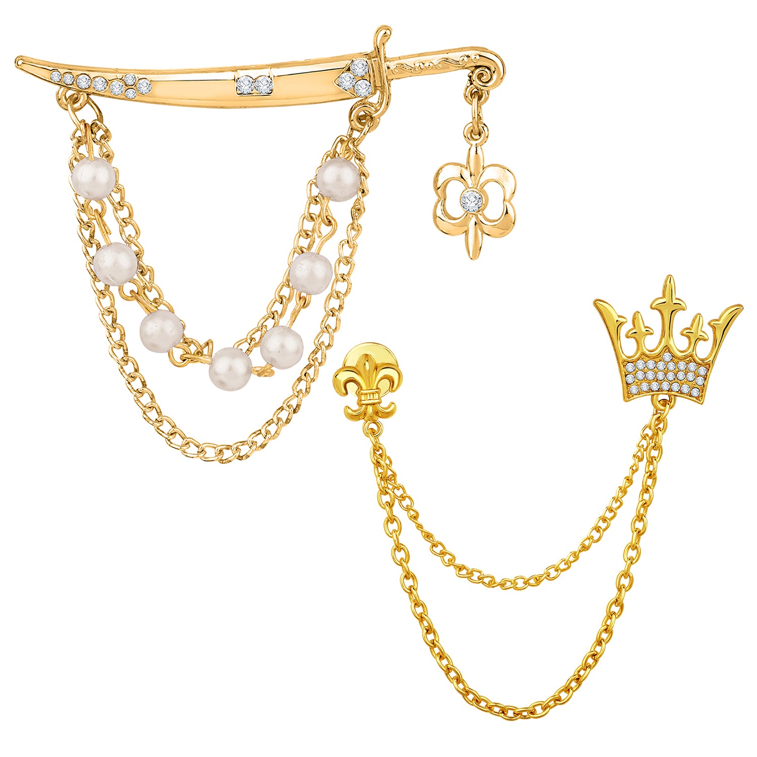 Combo of Crown and Sword-Shaped Layered Chain Brooch