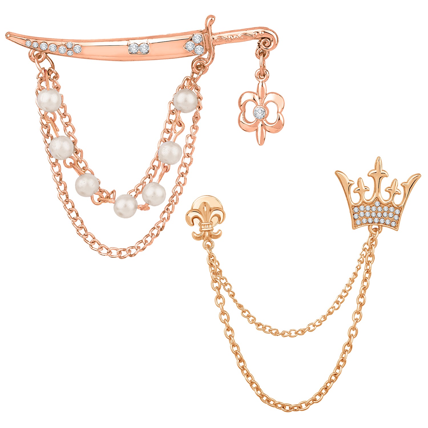 Combo of Crown and Sword-Shaped Layered Chain Brooch