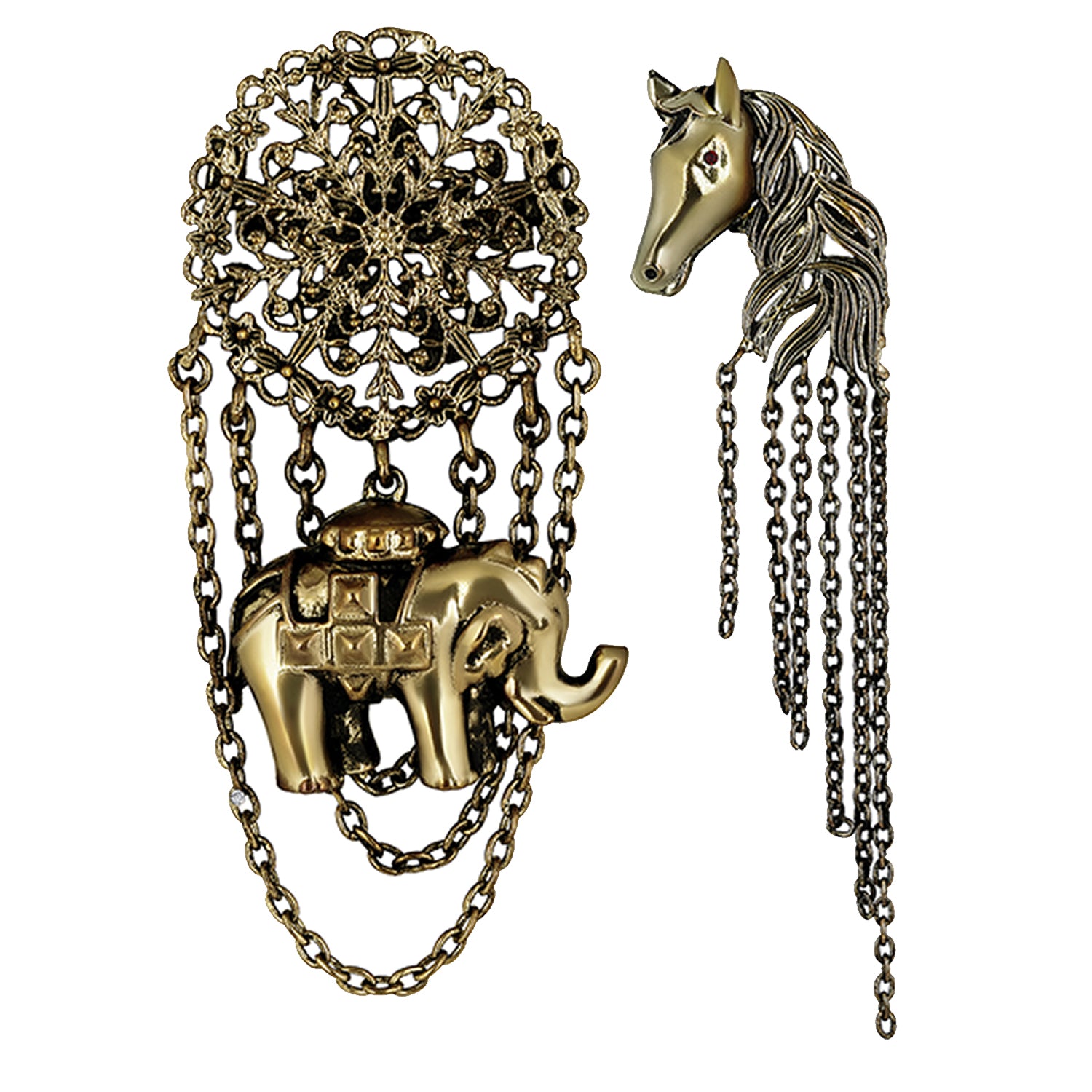 Combo of Horse-and-Elephant-Shaped Indowestern Sherwani Brooch