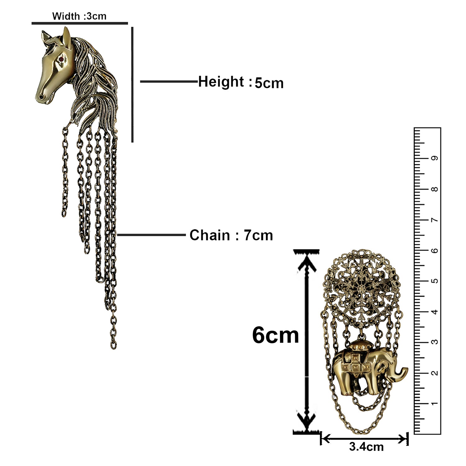 Combo of Horse-and-Elephant-Shaped Indowestern Sherwani Brooch