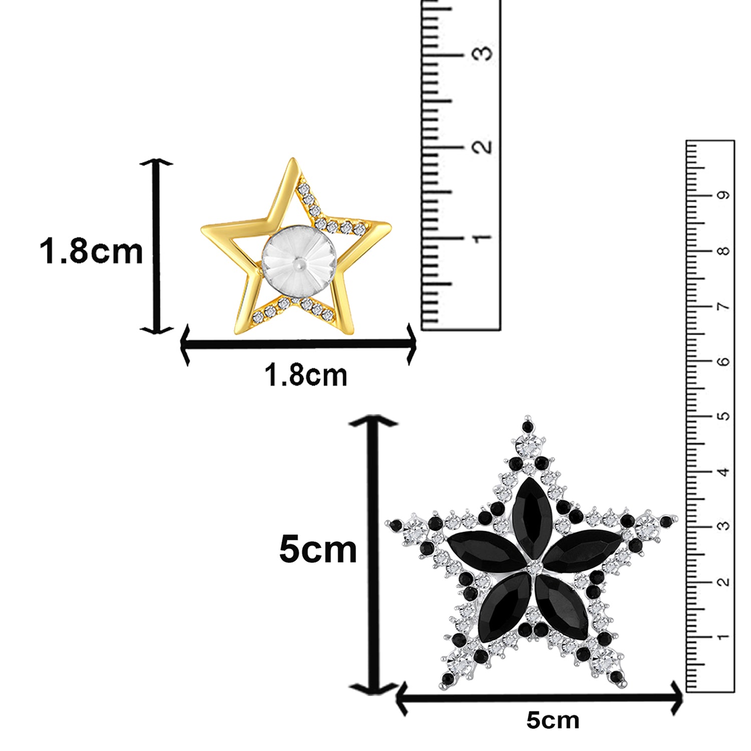 Combo on 2 Shiny Crystals Star Unisex Brooch / Lapel Pin