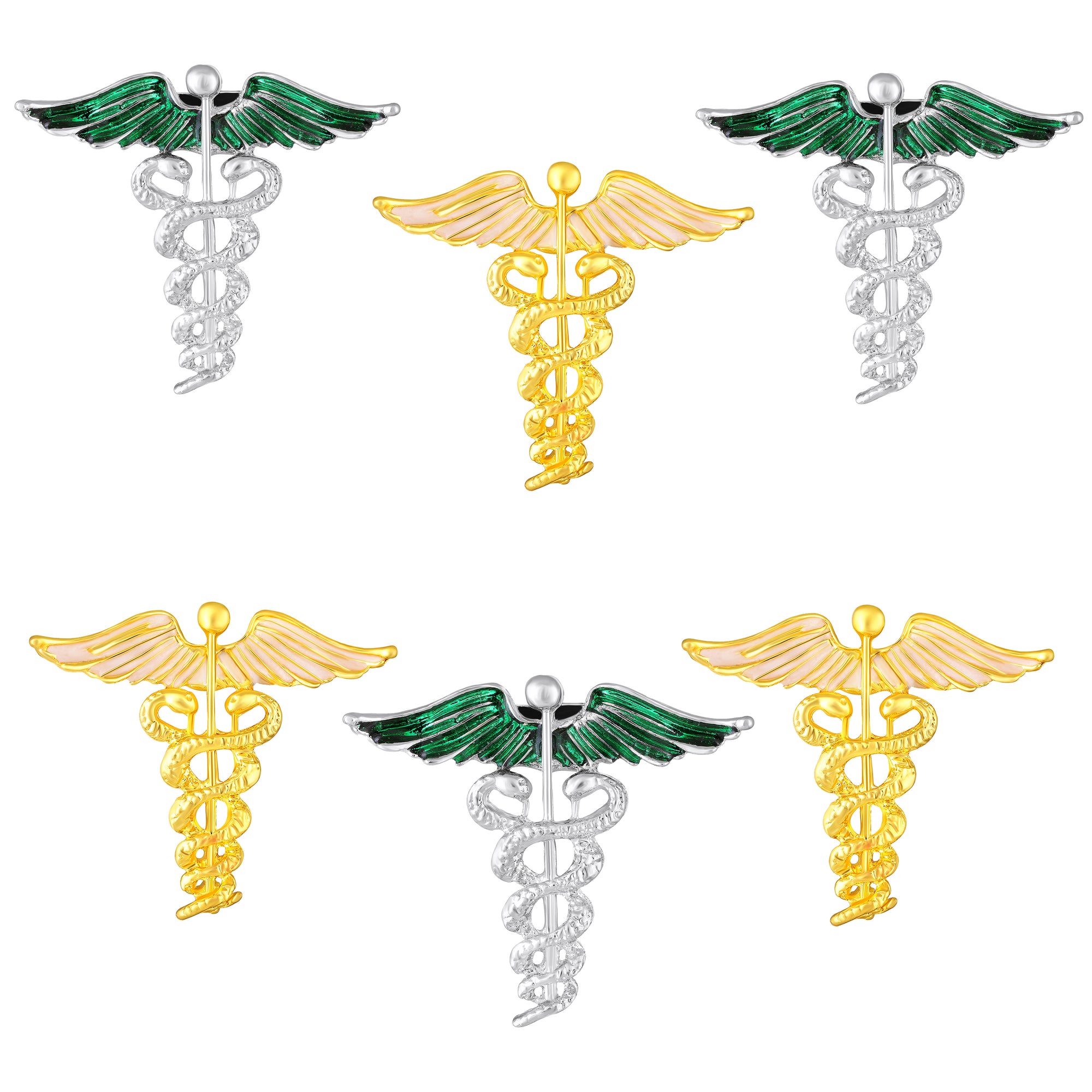 Combo of 6 Caduceus Doctor's Brooch / Lapel Pin