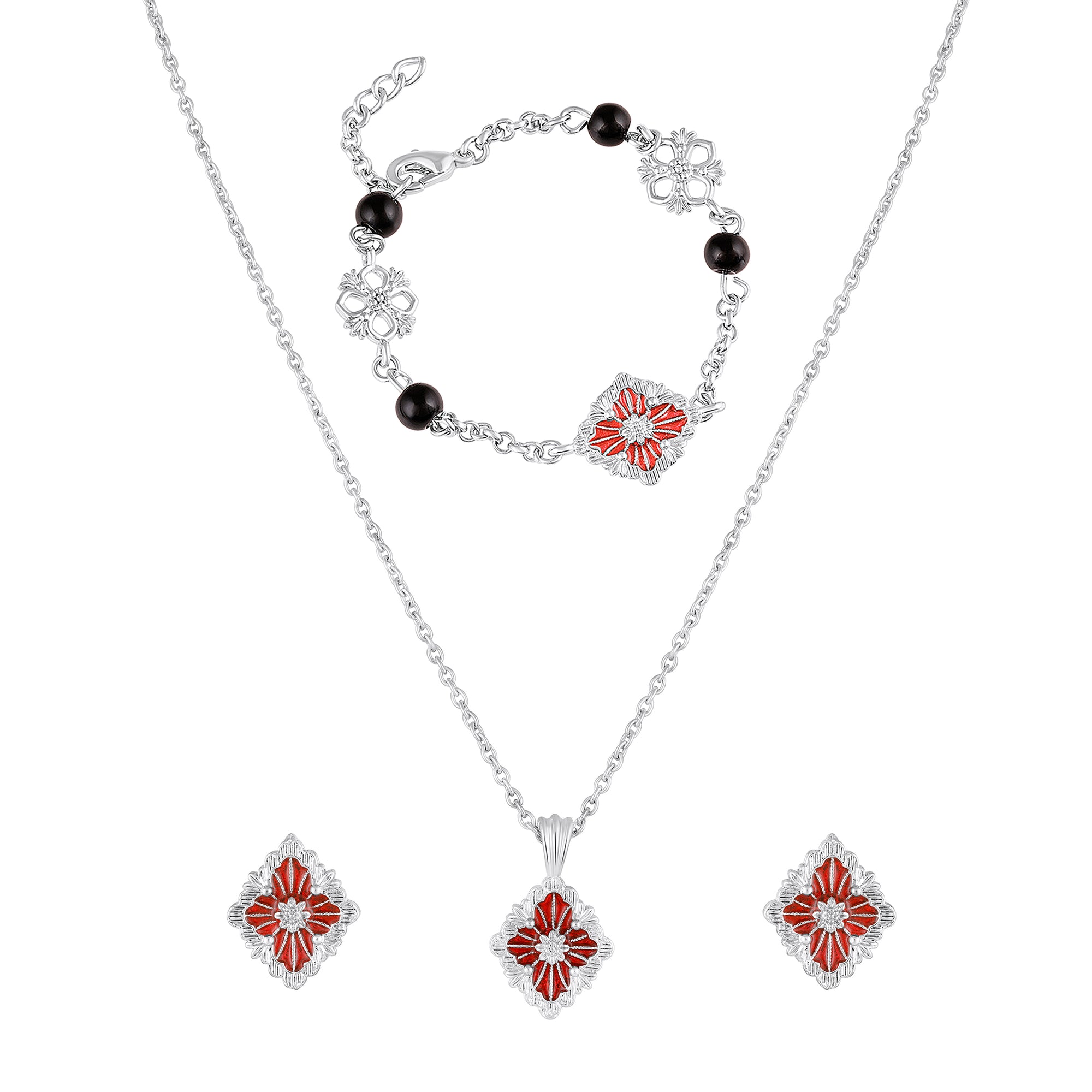 Red Meenakari Floral Jewellery Set