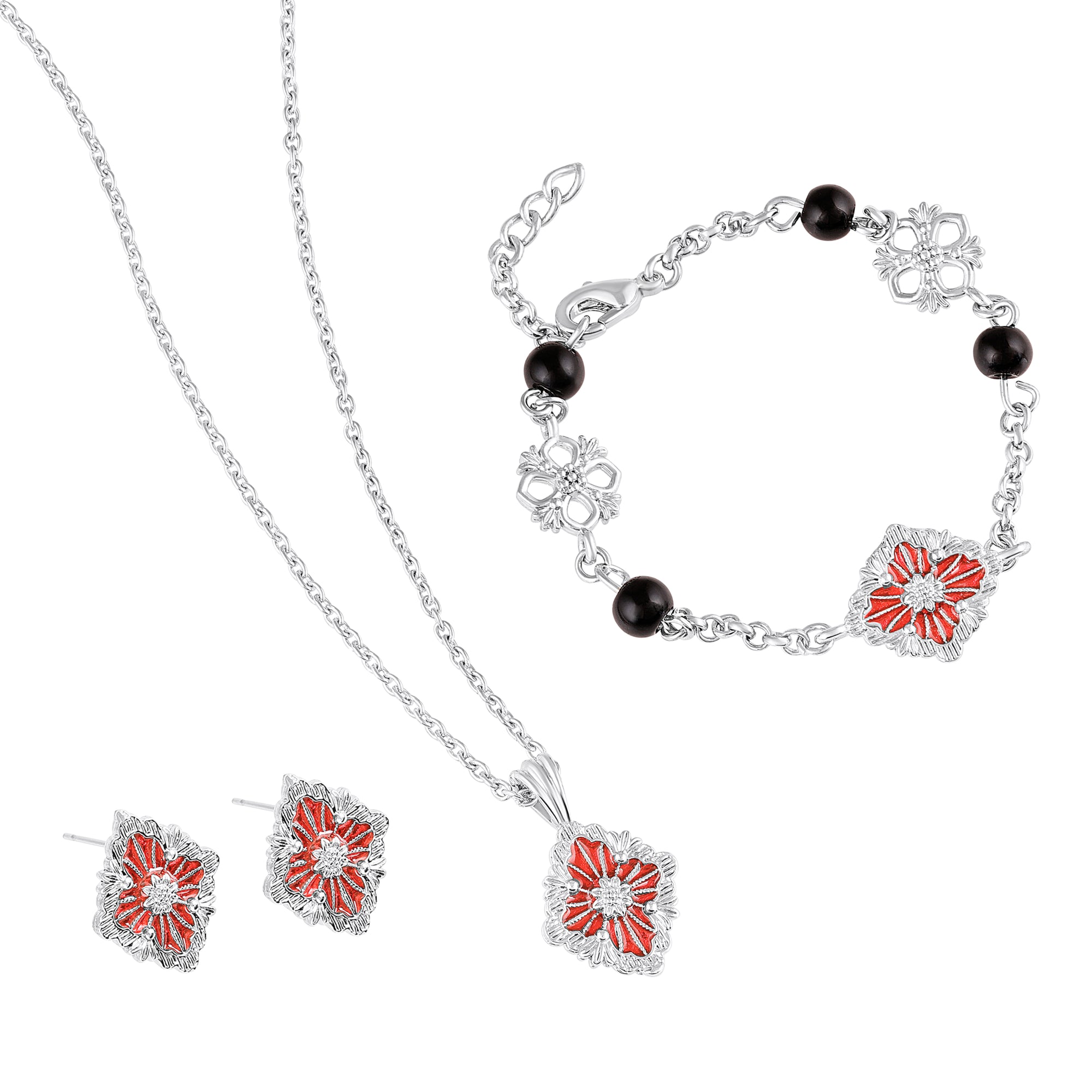 Red Meenakari Floral Jewellery Set