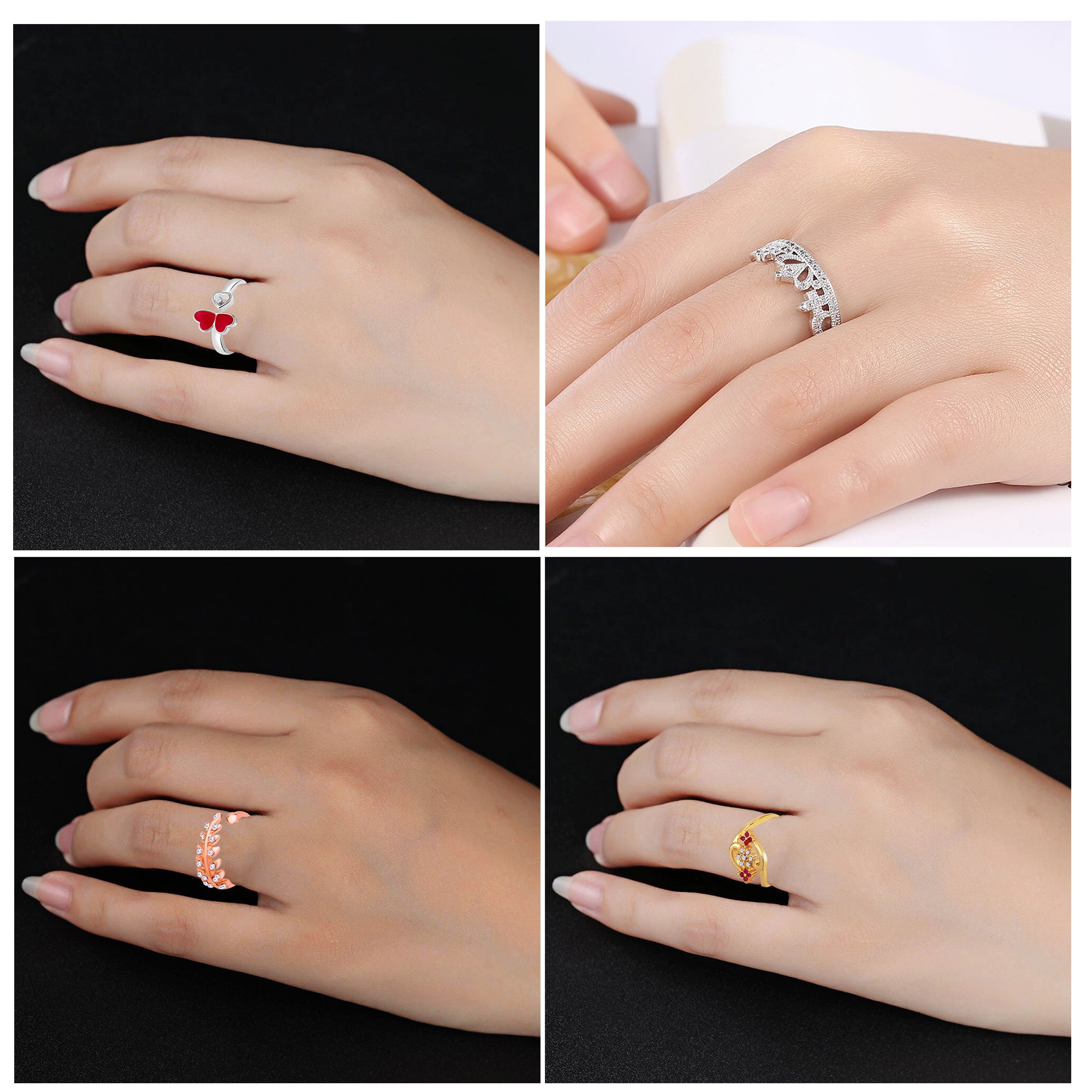 Set of 4 Designers Adjustable Finger Rings Set