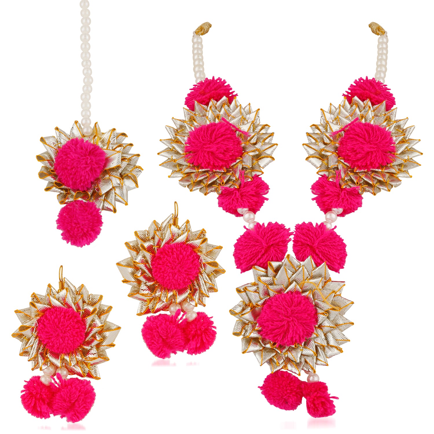 Gotta Patti Red Floret Pearl Jewellery set combo