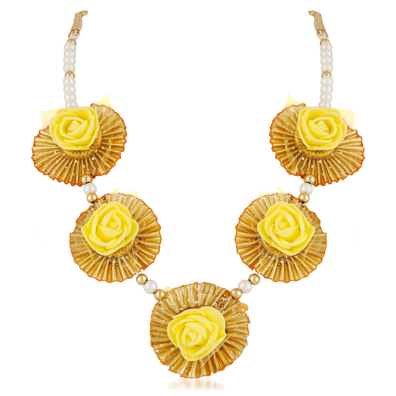 Gotta Patti Yellow Floret Pearl Jewellery set combo