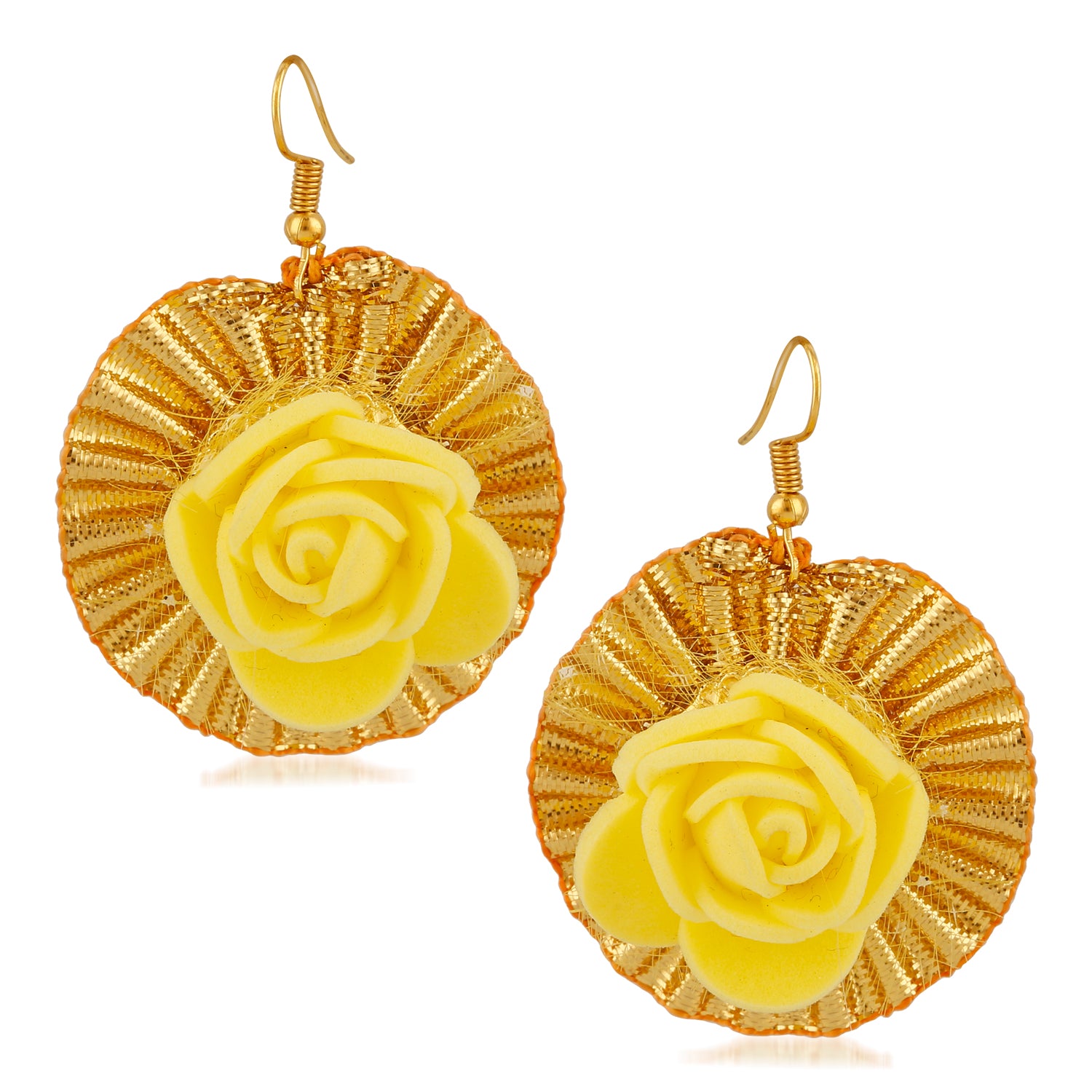 Gotta Patti Yellow Floret Pearl Jewellery set combo