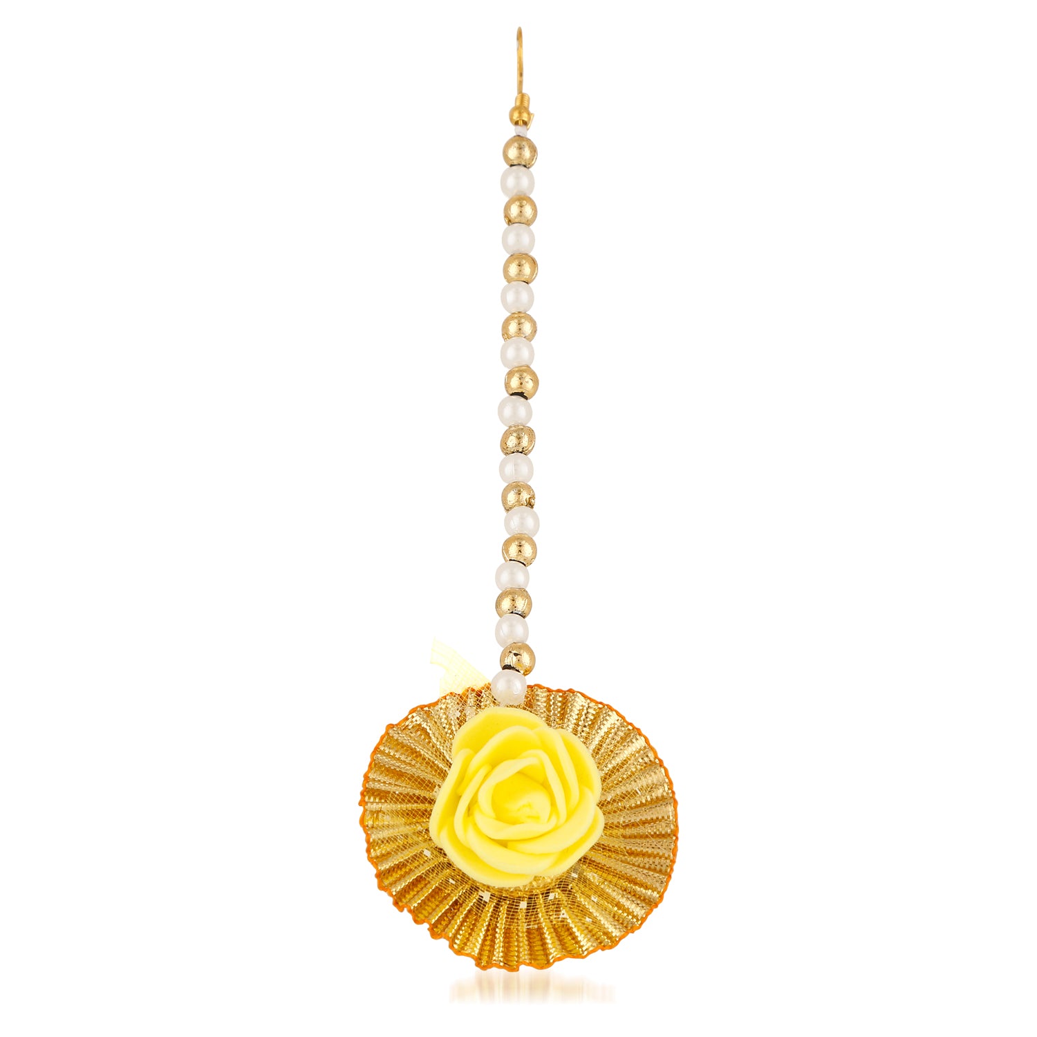 Gotta Patti Yellow Floret Pearl Jewellery set combo