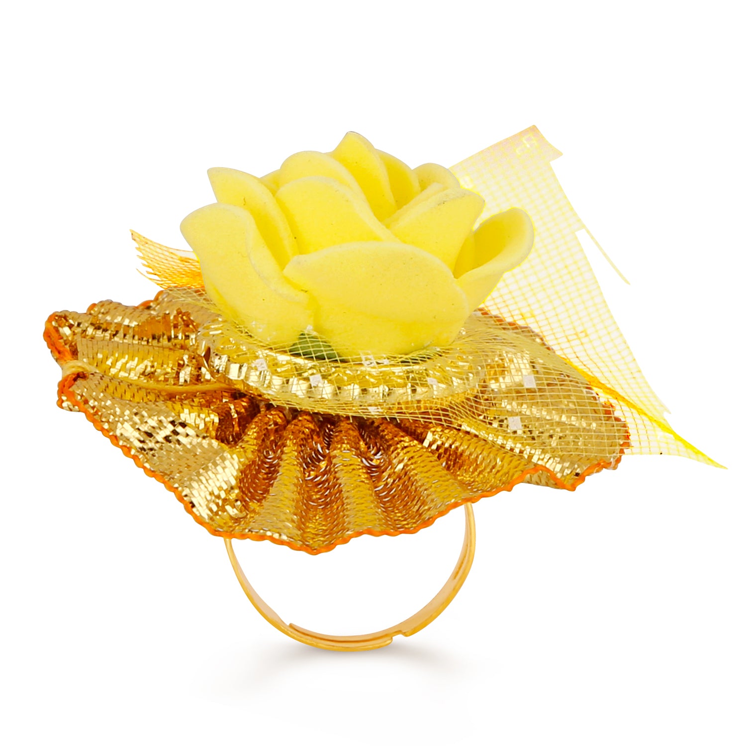 Gotta Patti Yellow Floret Pearl Jewellery set combo