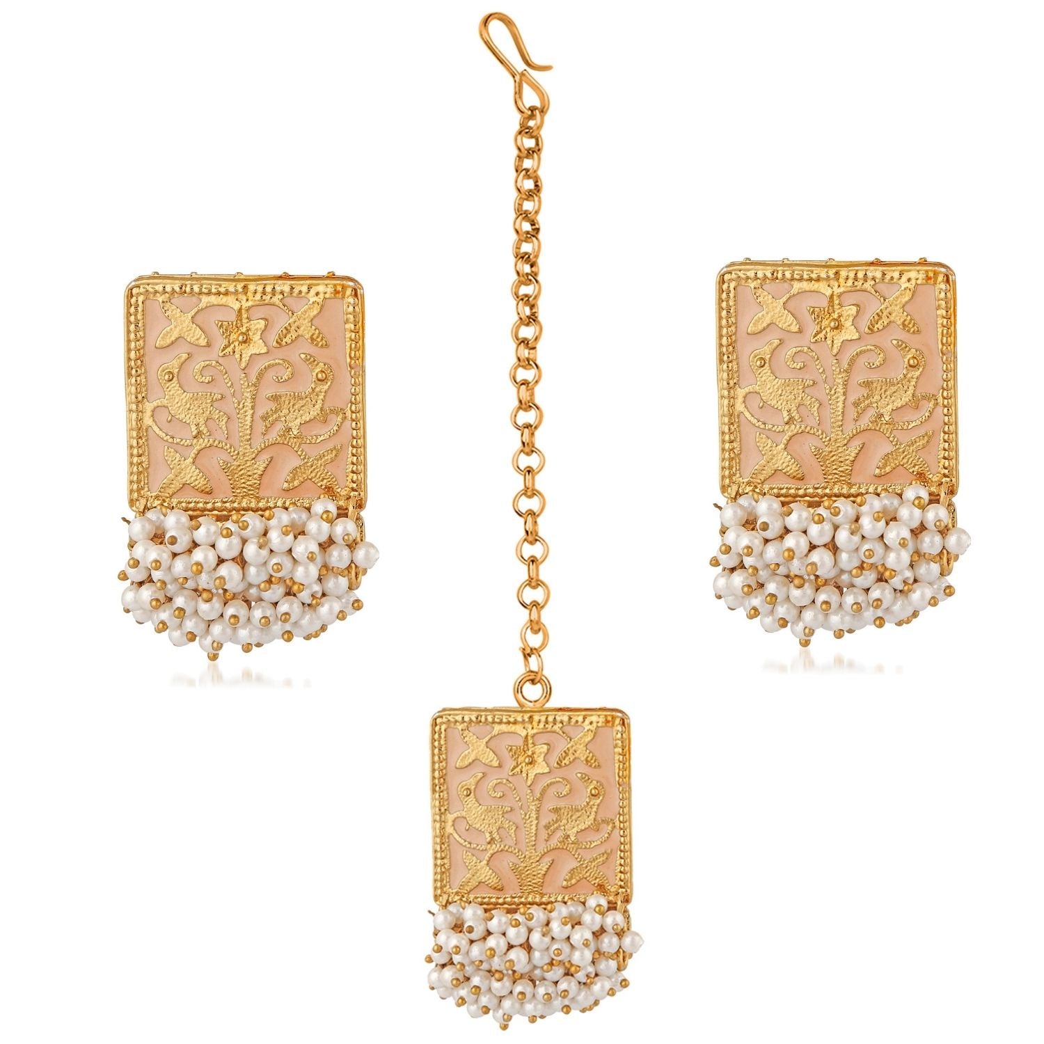 Meenakari Work Rectangular Shape Maangtikka & Earrings