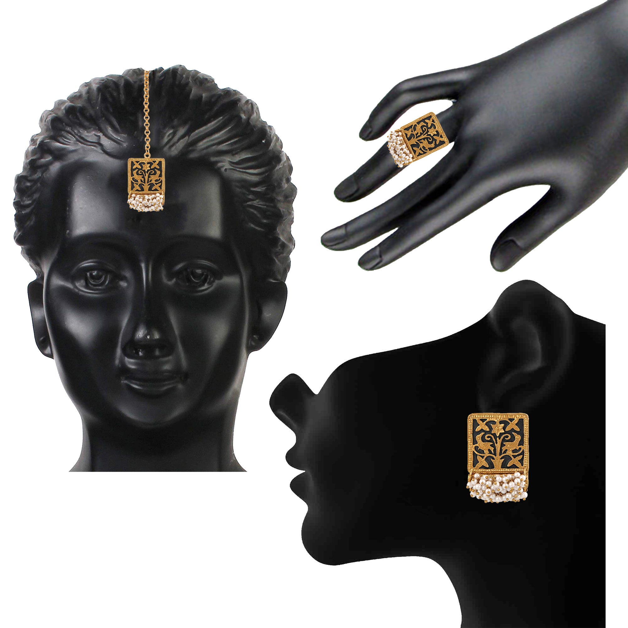 Meenakari Work Rectangular Shape Maangtikka Earrings & Finger Fing