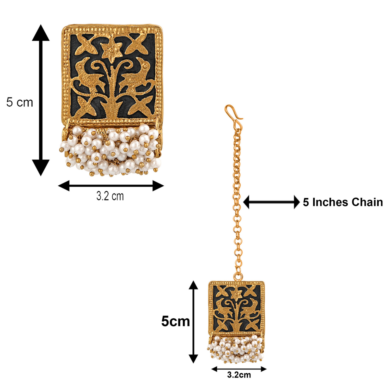 Meenakari Work Rectangular Shape Maangtikka Earrings & Finger Fing