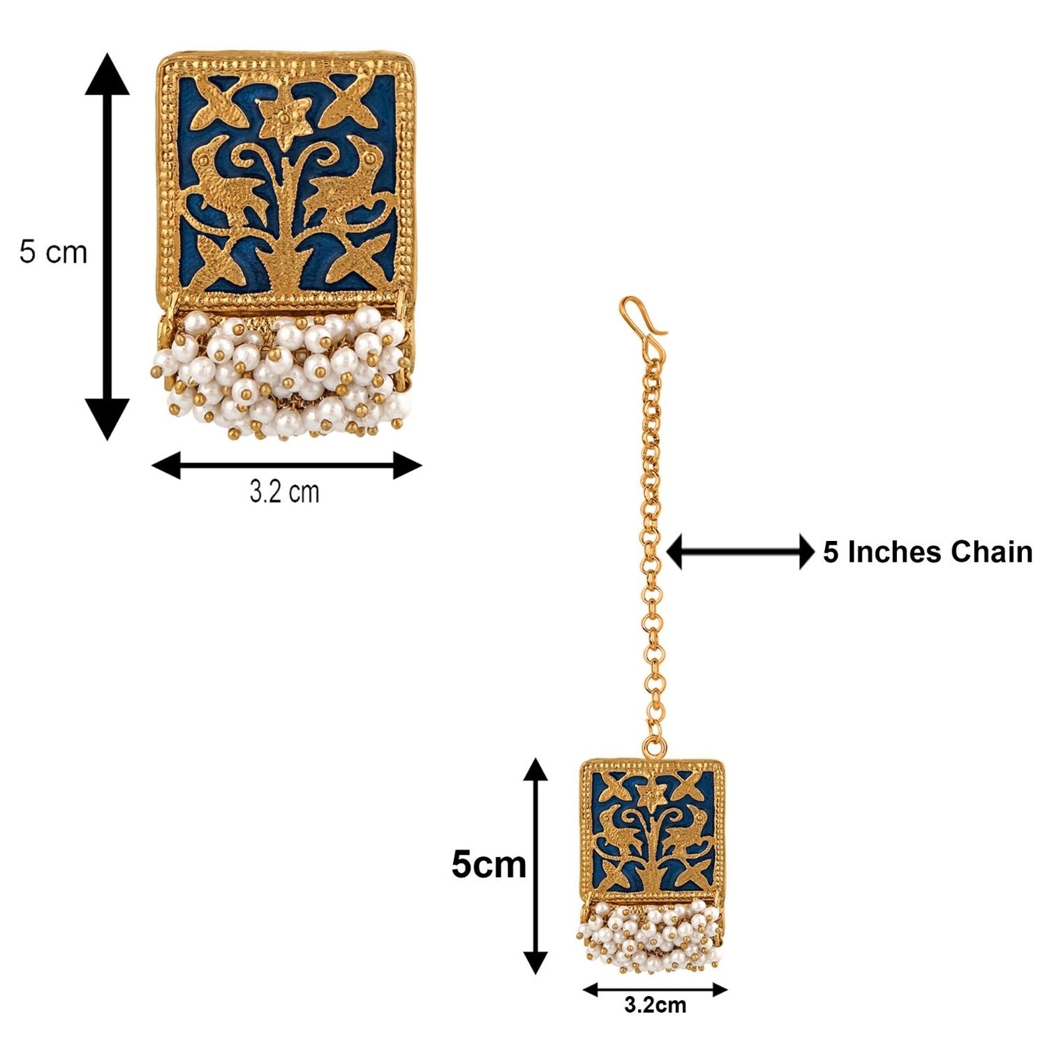 Meenakari Work Rectangular Shape Maangtikka Earrings & Finger Fing