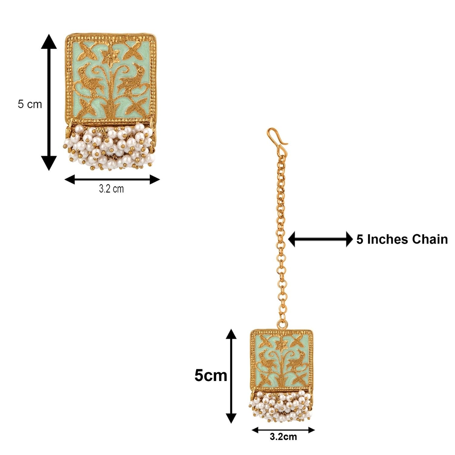 Meenakari Work Rectangular Shape Maangtikka Earrings & Finger Fing