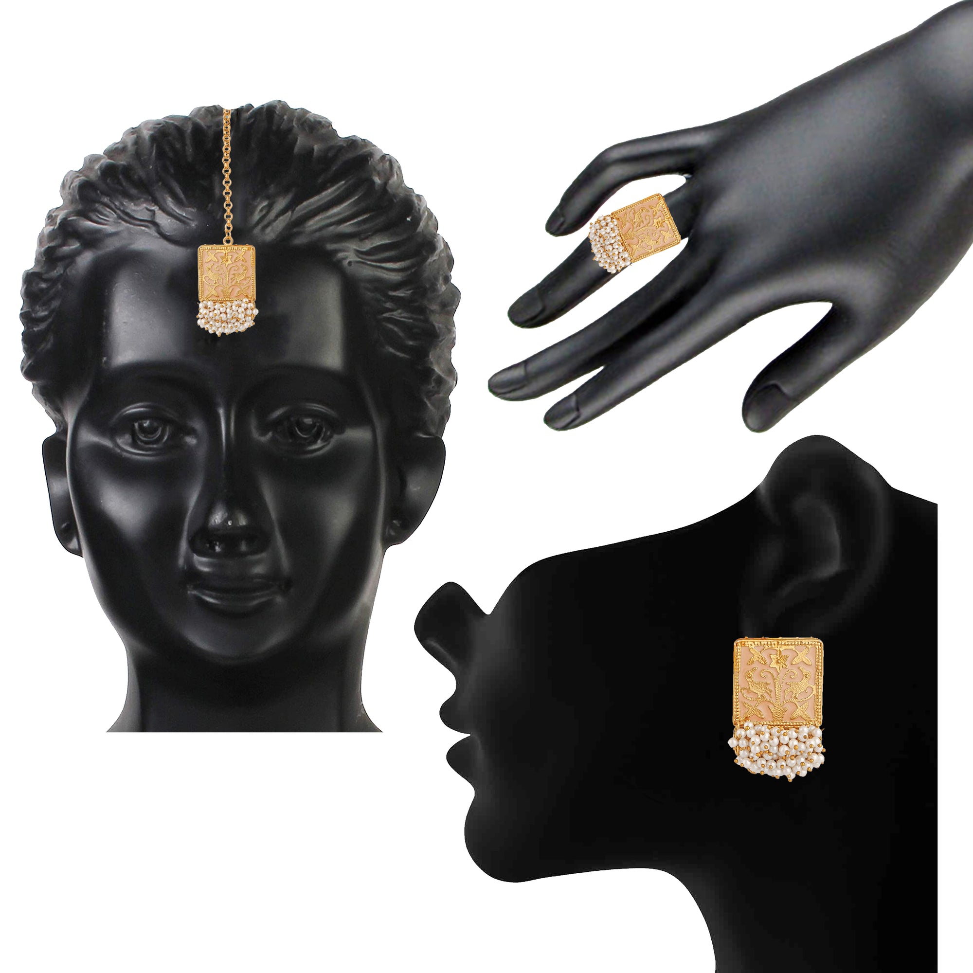 Meenakari Work Rectangular Shape Maangtikka Earrings & Finger Fing