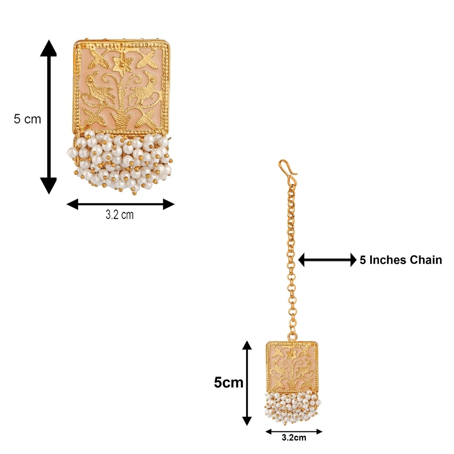 Meenakari Work Rectangular Shape Maangtikka Earrings & Finger Fing