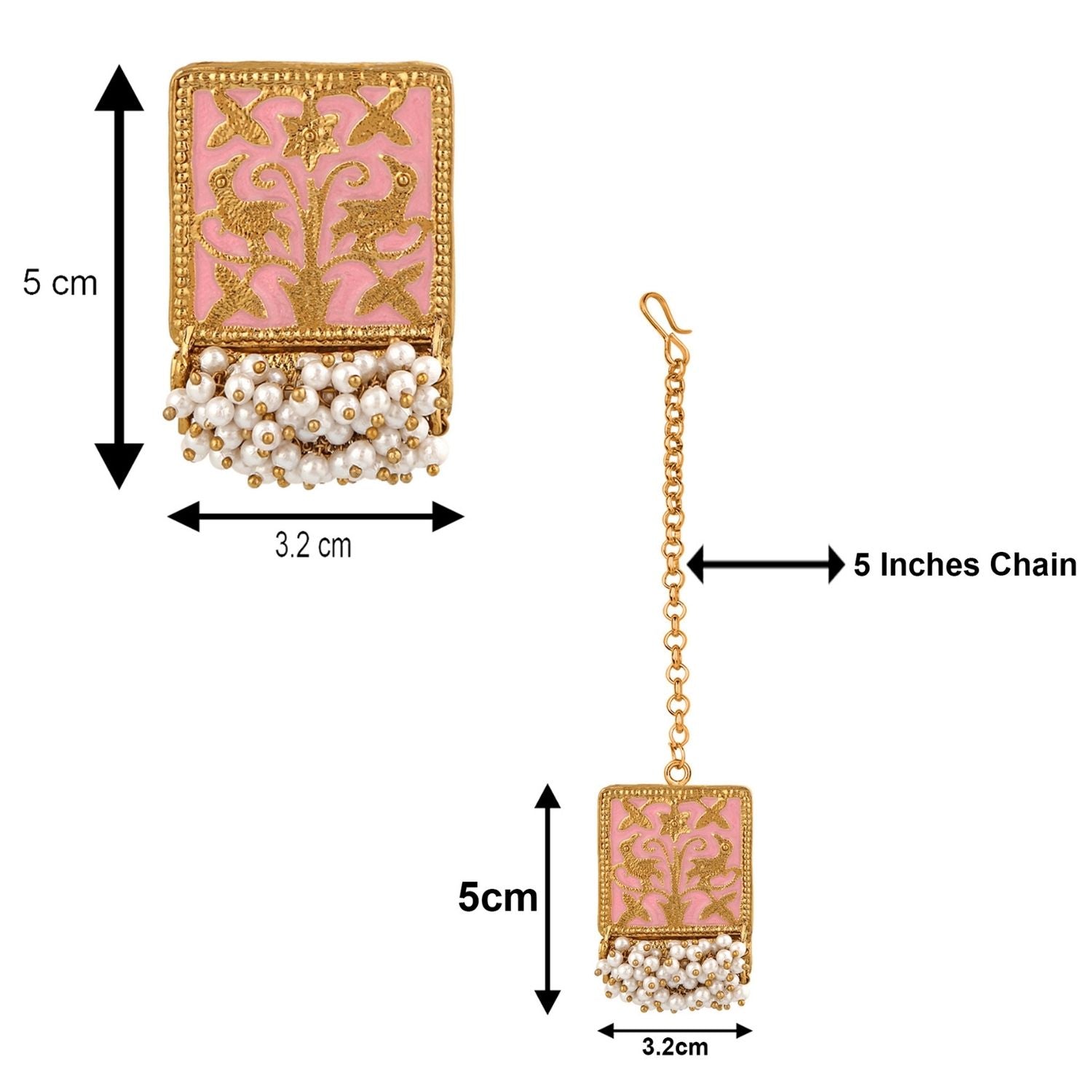 Meenakari Work Rectangular Shape Maangtikka Earrings & Finger Fing