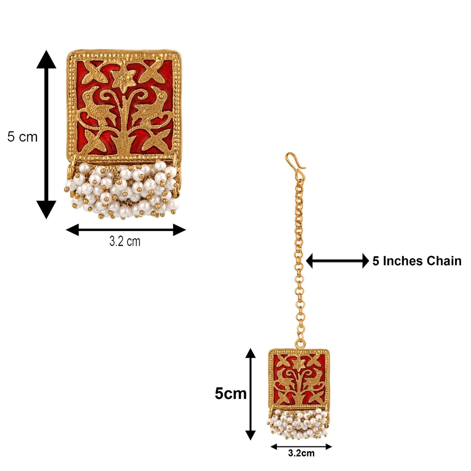 Meenakari Work Rectangular Shape Maangtikka Earrings & Finger Fing