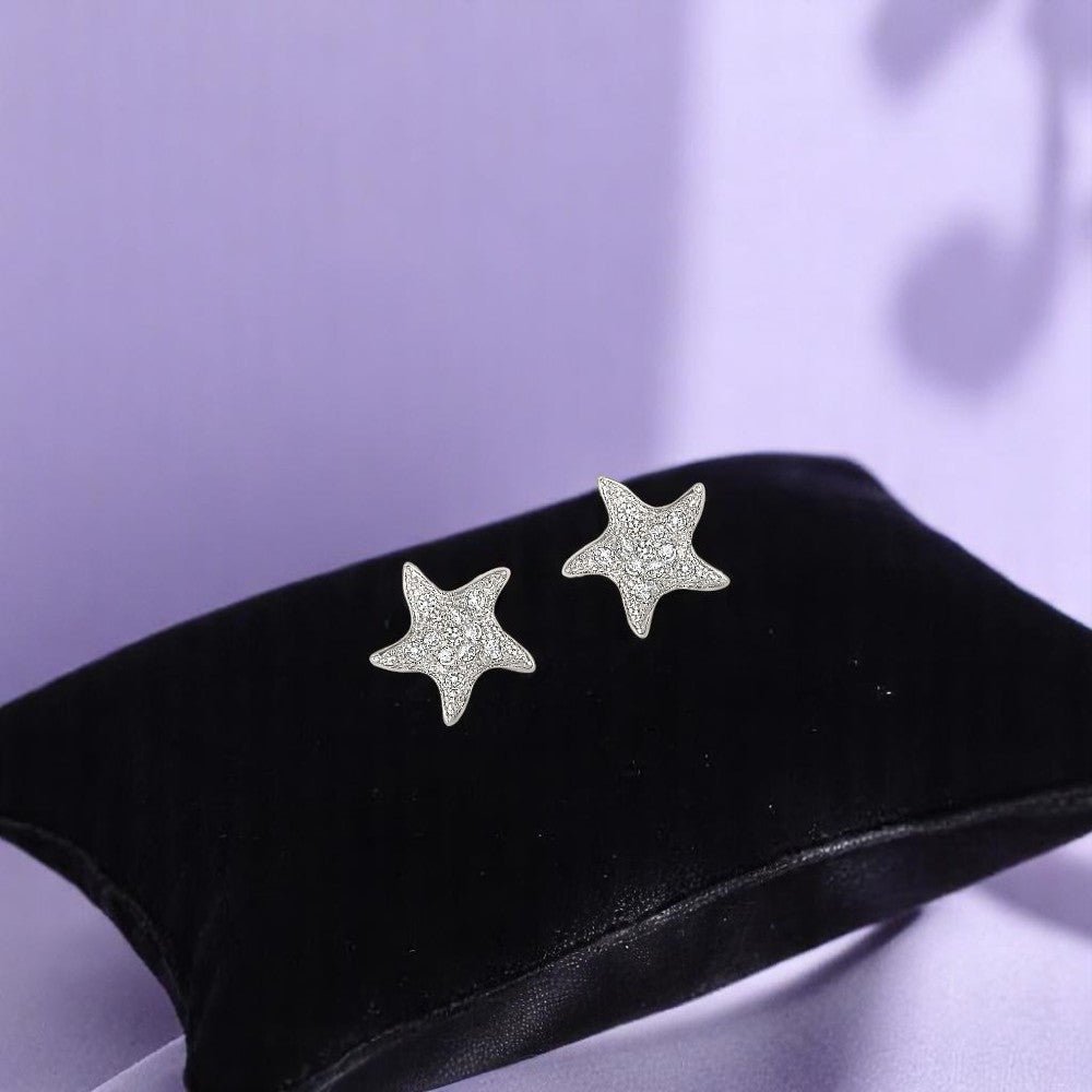 Star Fish Stud Earrings with Cubic Zirconia (CZ)