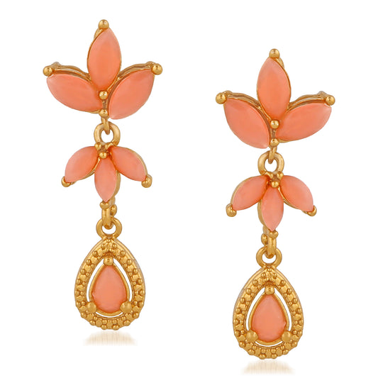 Classic Designer Carrot pink crystals dangler earrings