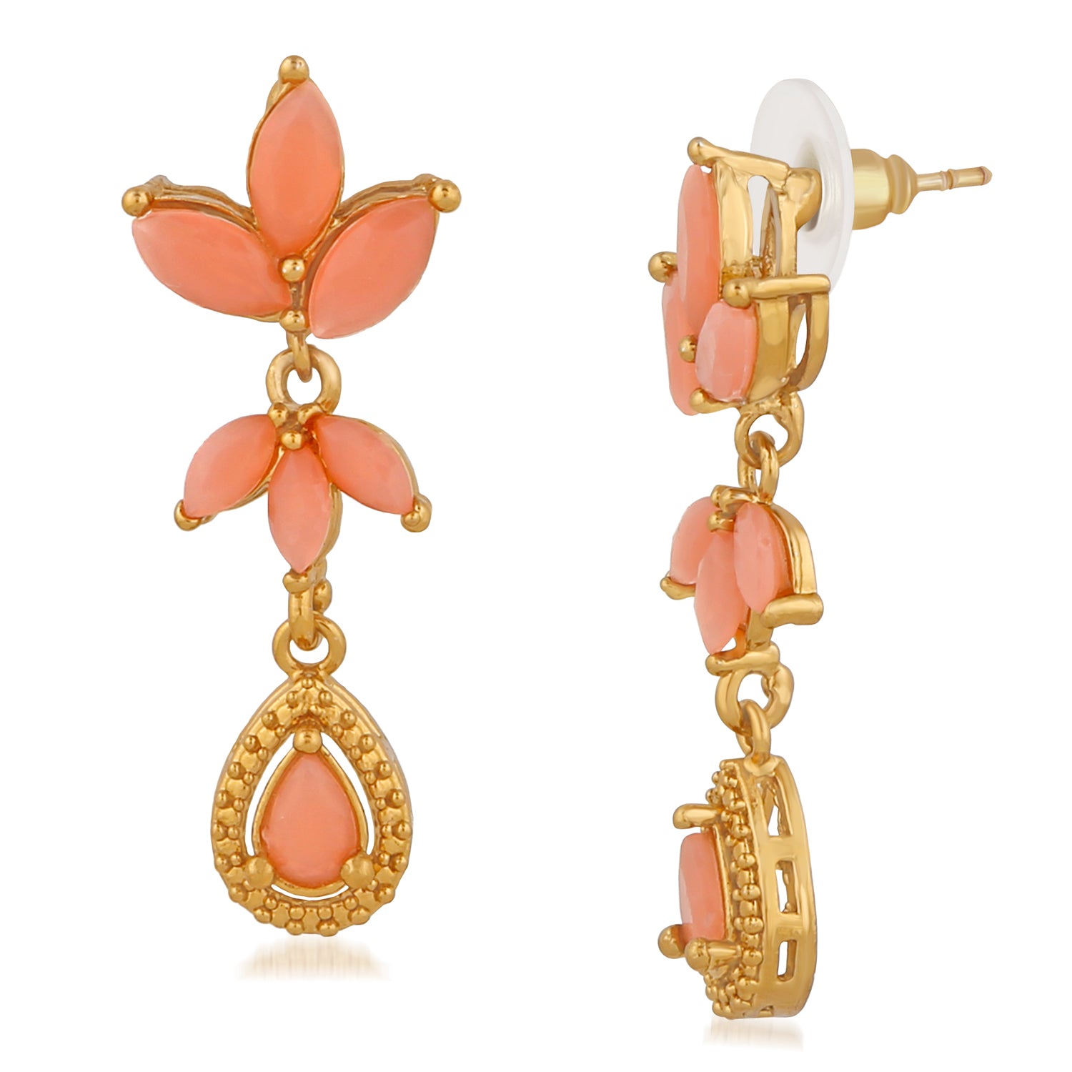 Classic Designer Carrot pink crystals dangler earrings